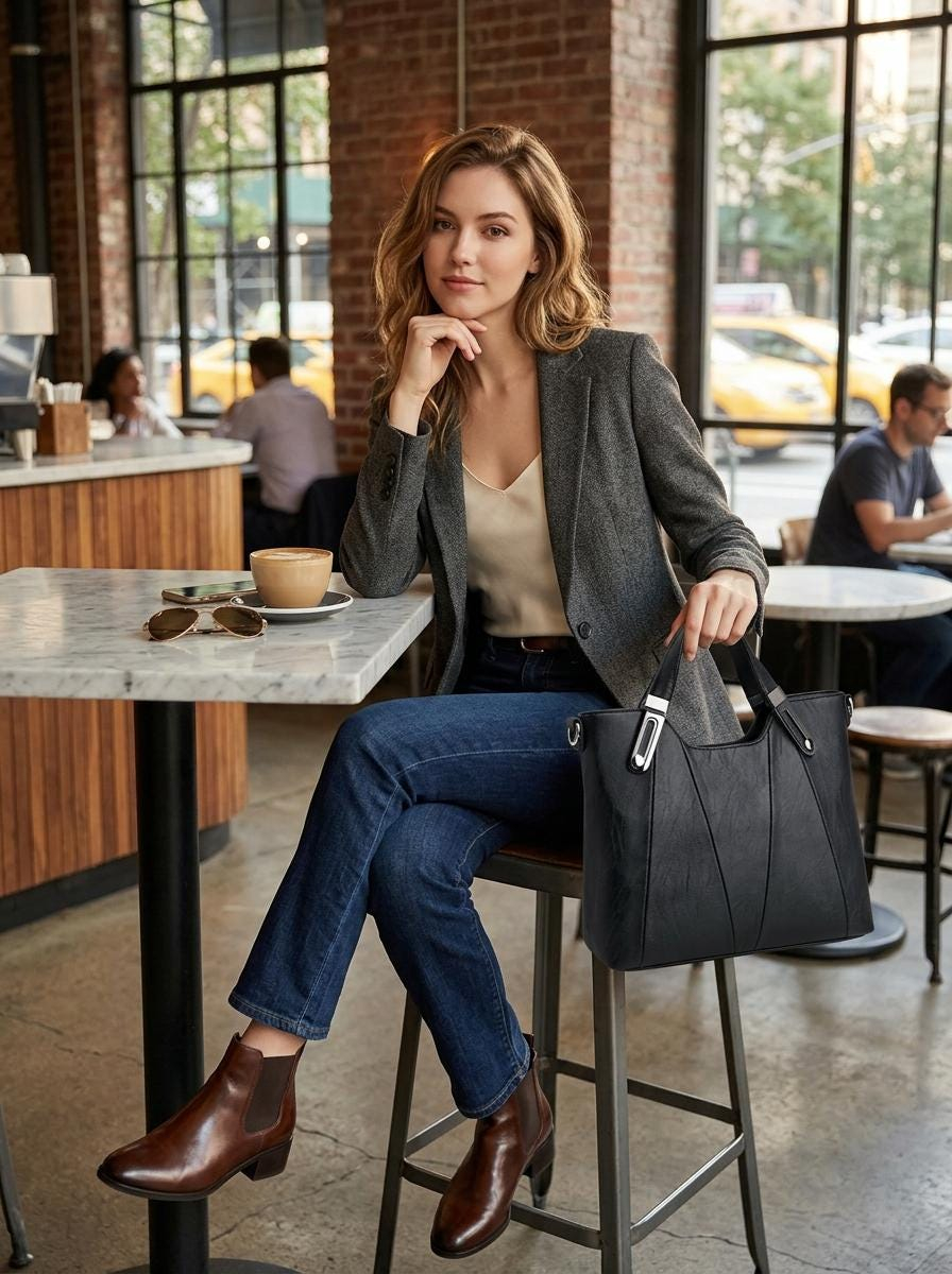 Black Faux Leather Tote Bag