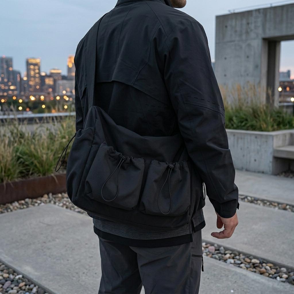 Black Nylon Hobo Shoulder Bag