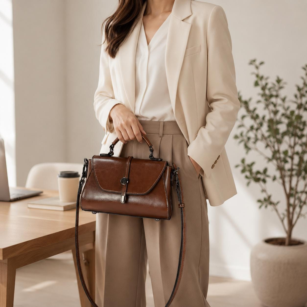 Brown Mini Faux Leather Crossbody Bag